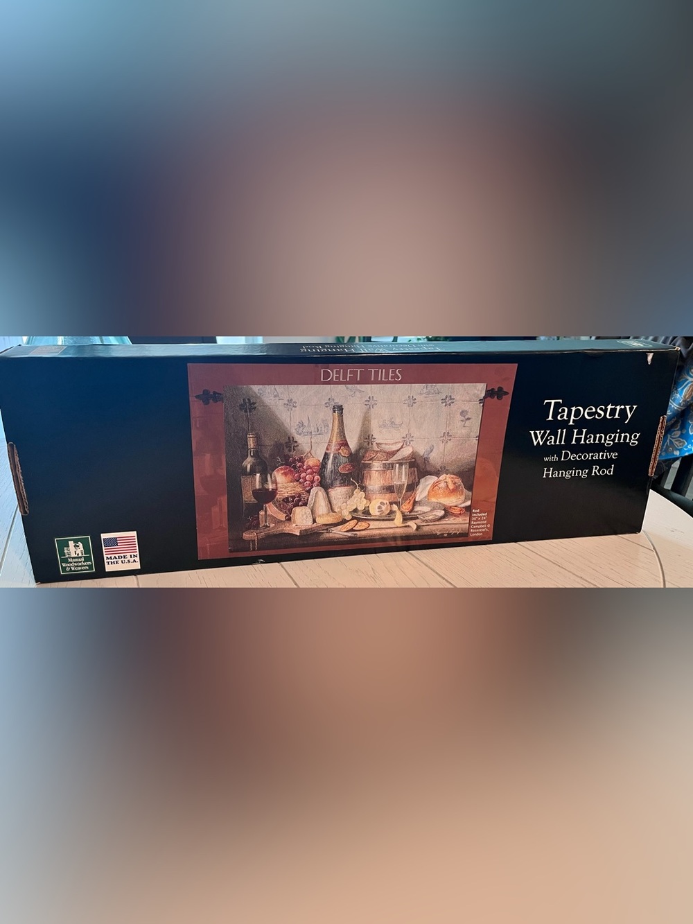 Tapestry Wall Hanging "Delft Tiles" - Classic Still Life Wine & Cheese NWT